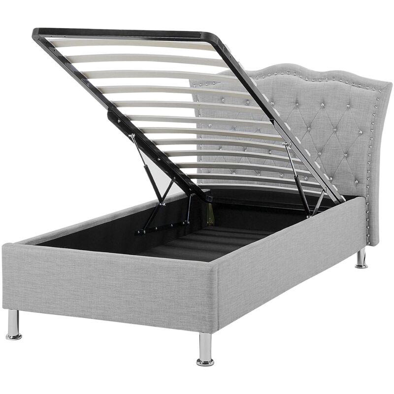 foto del prodotto beliani letto con contenitore in tessuto grigio stile chesterfield 90 x 200 cm metz