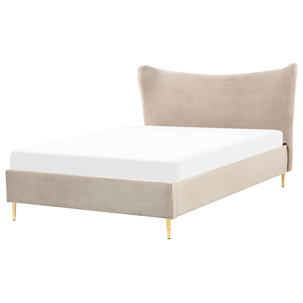 foto del prodotto beliani letto con rete a doghe velluto tortora e oro 140 x 200 cm chaleix