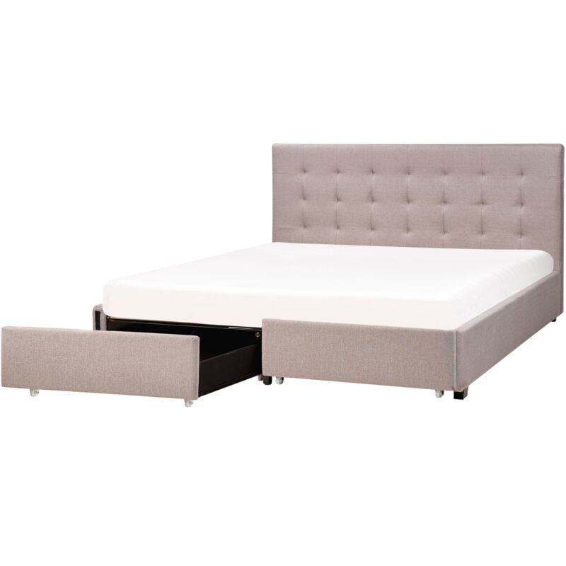 foto del prodotto beliani - letto contenitore tessuto grigio chiaro con rete a doghe e cassetti 180 x 200 cm la rochelle