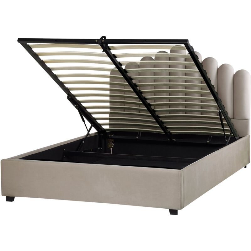 foto del prodotto beliani letto contenitore velluto tortora 160 x 200 cm testata alta a conchiglia vincennes