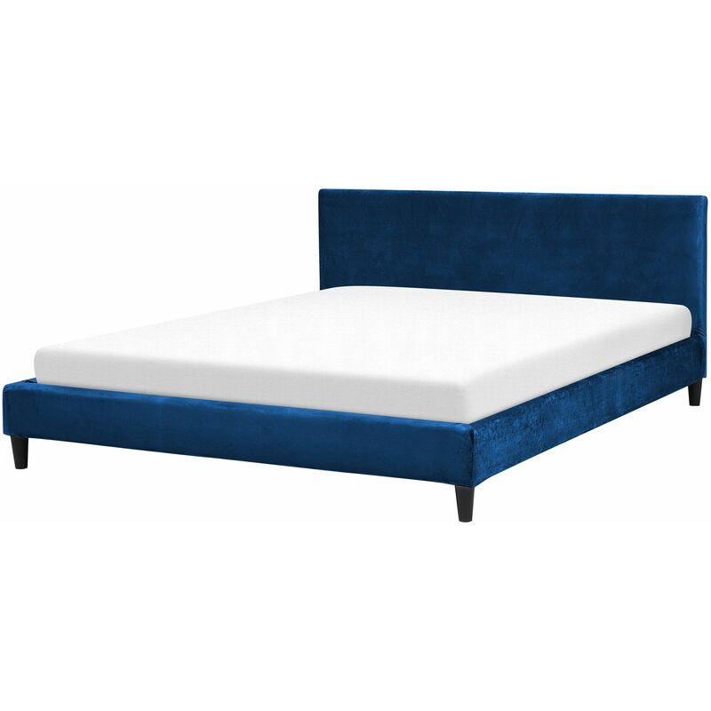 foto del prodotto beliani letto imbottito in velluto blu scuro con rete a doghe 180 x 200 cm fitou