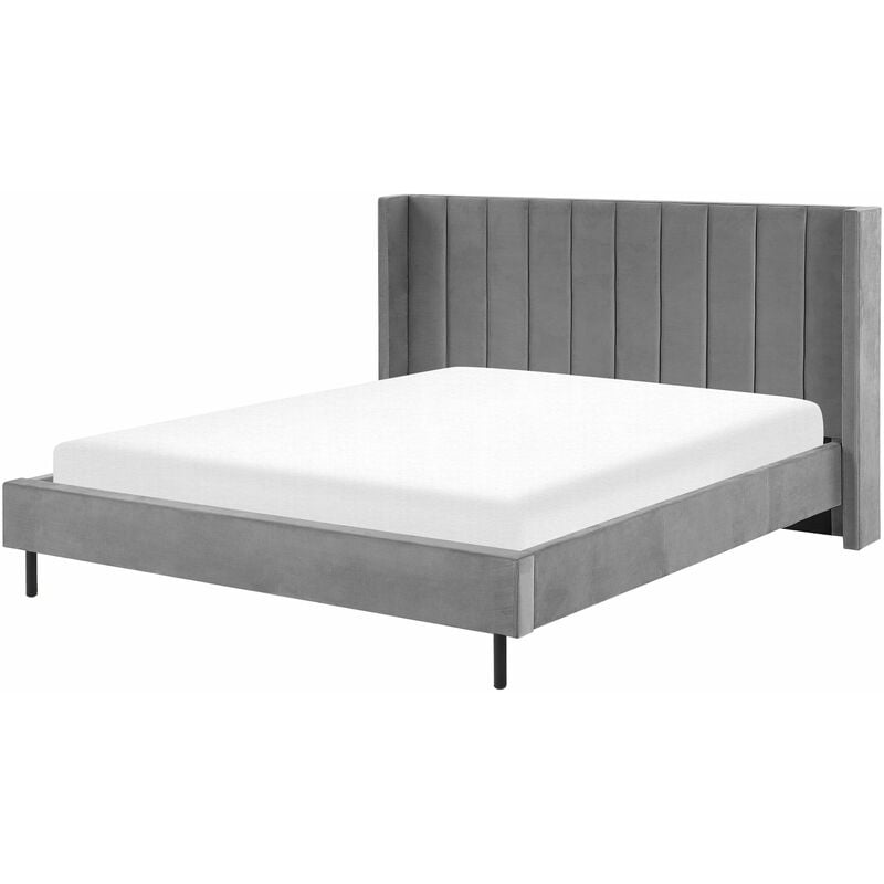 foto del prodotto beliani letto imbottito in velluto grigio 180 x 200 cm con struttura a doghe elegante villette