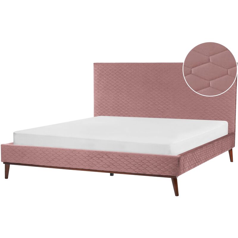 foto del prodotto beliani letto imbottito in velluto rosa testiera imbottita a doghe 180 x 200 cm bayonne