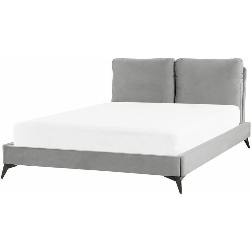 foto del prodotto beliani letto imbottito moderno in velluto grigio 140 x 200 cm melle