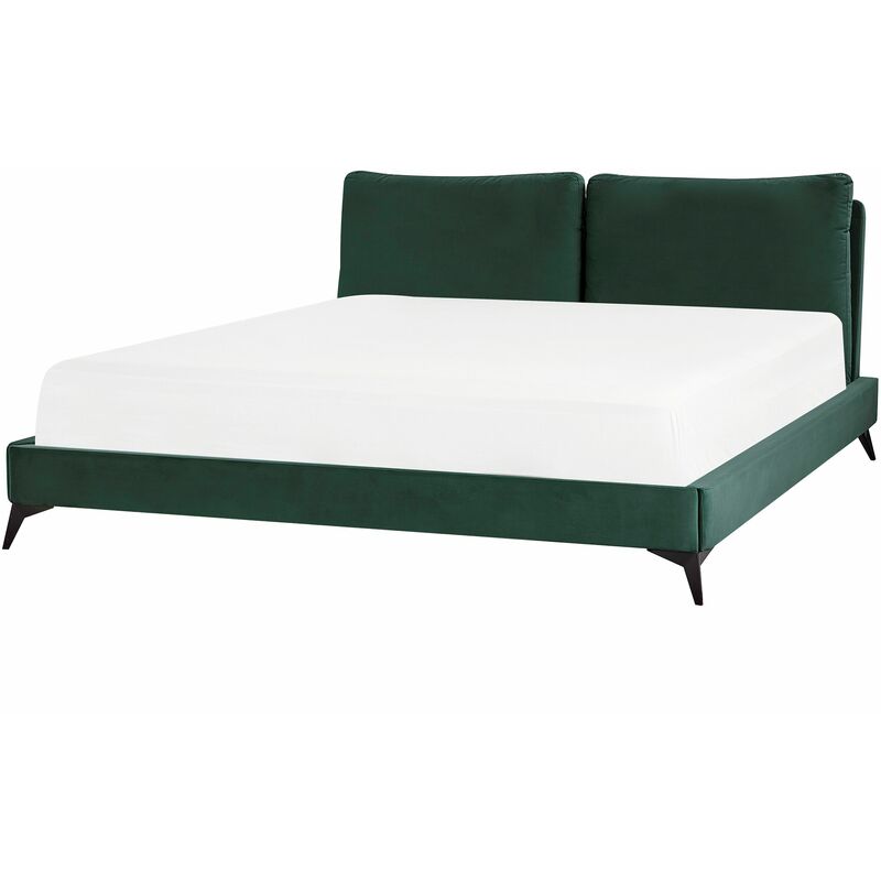 foto del prodotto beliani letto imbottito moderno in velluto verde 180 x 200 cm melle