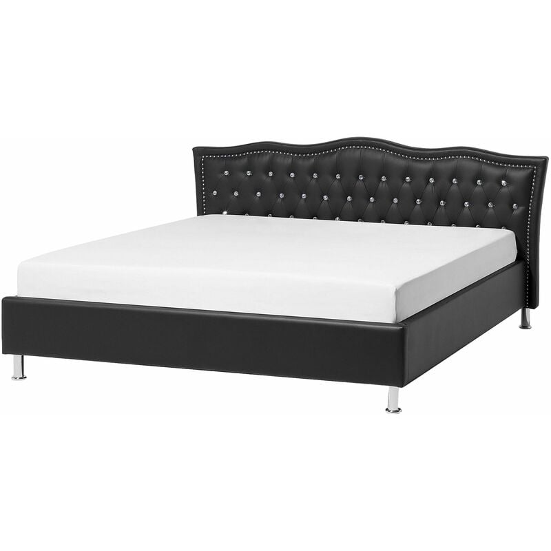 foto del prodotto beliani letto imbottito pelle pu nera a doghe stile chesterfield 140 x 200 cm metz