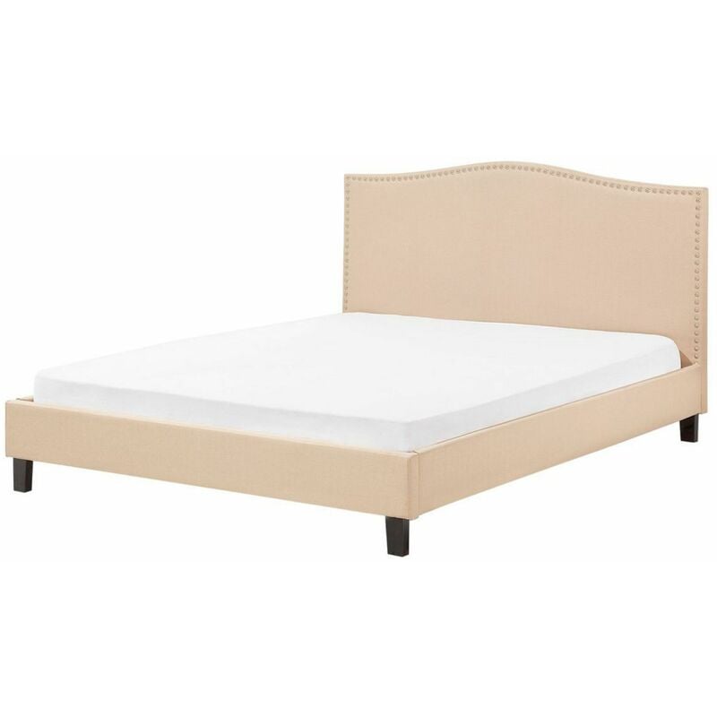 foto del prodotto beliani letto imbottito tessuto beige effetto lino testata alta 180 x 200 cm montpellier