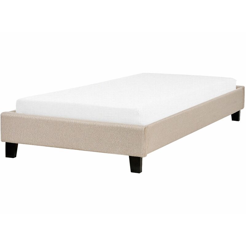 foto del prodotto beliani letto imbottito tessuto beige senza testiera rete a doghe 90 x 200 cm roanne
