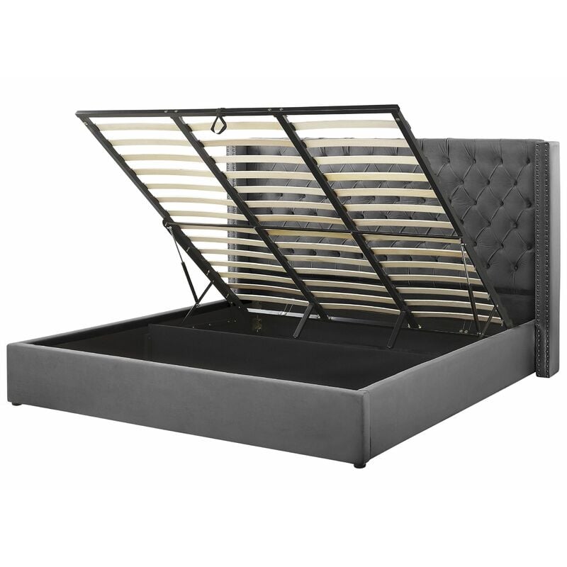 foto del prodotto beliani letto imbottito tessuto grigio con box e testiera alta 180 x 200 cm lubbon