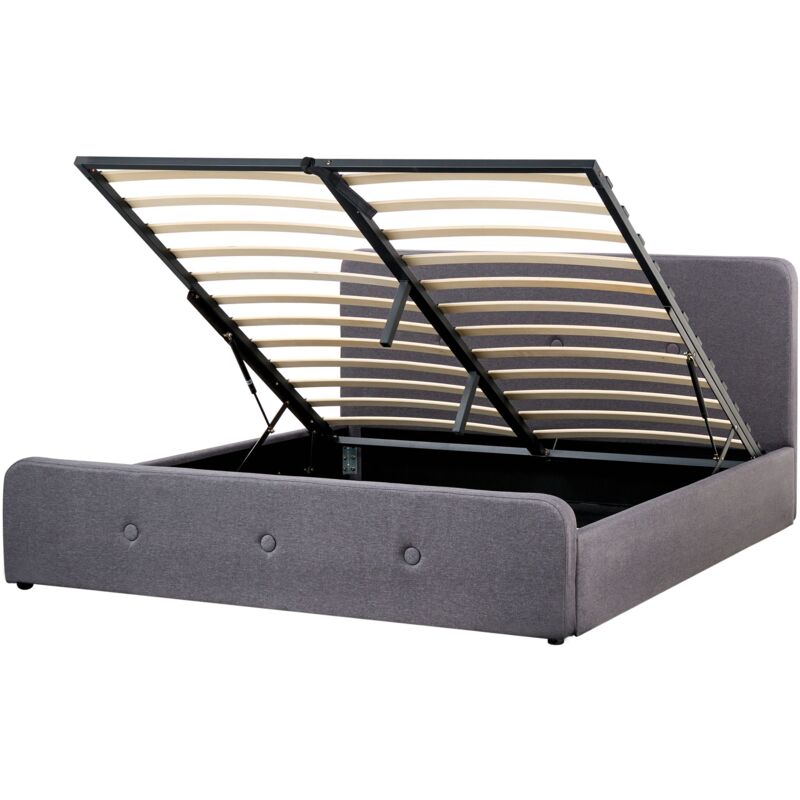 foto del prodotto beliani letto imbottito tessuto grigio scuro con box contenitore 180 x 200 cm rennes