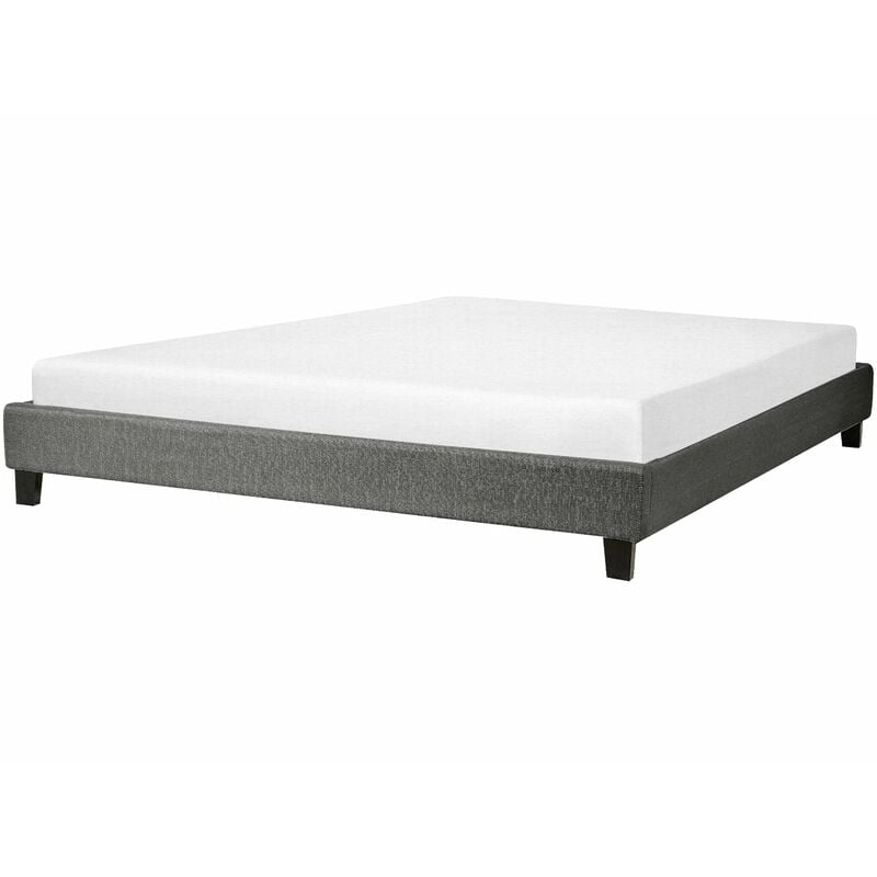 foto del prodotto beliani letto imbottito tessuto grigio senza testiera rete a doghe 180 x 200 cm roanne