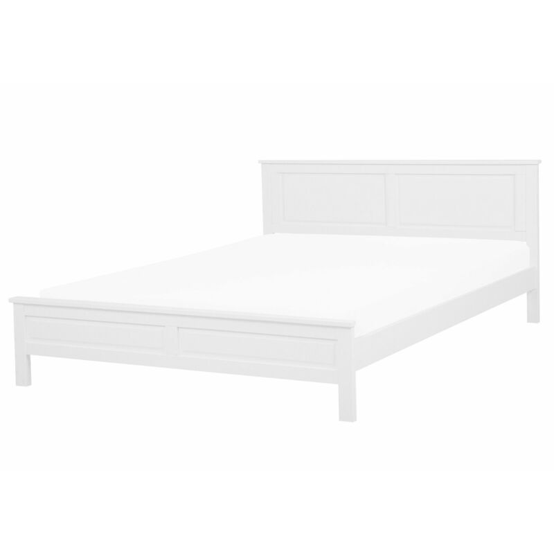 foto del prodotto beliani letto in legno bianco con rete a doghe e testiera alta 160 x 200 cm olivet