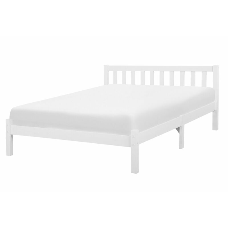 foto del prodotto beliani letto in legno bianco con rete a doghe testiera alta 140 x 200 cm florac