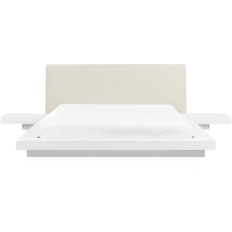 foto del prodotto beliani letto in legno bianco stile giapponese con rete a doghe 160 x 200 cm zen
