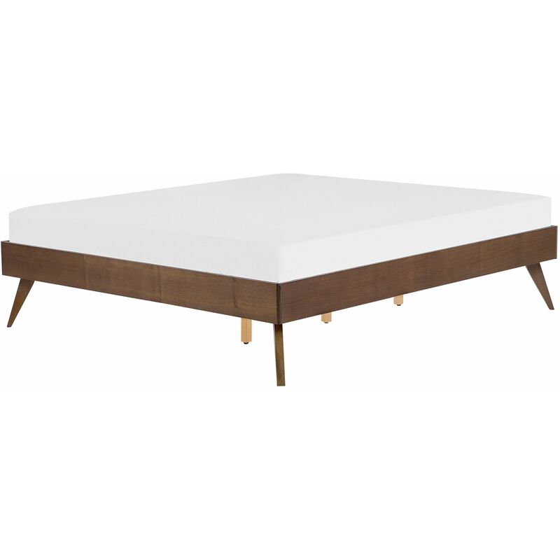foto del prodotto beliani letto in legno marrone con rete a doghe gambe in legno 140 x 200 cm berric