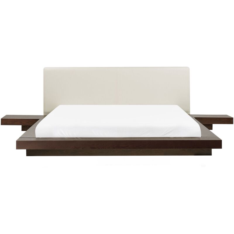 foto del prodotto beliani letto in legno marrone scuro stile giapponese 2 comodini 160 x 200 cm zen