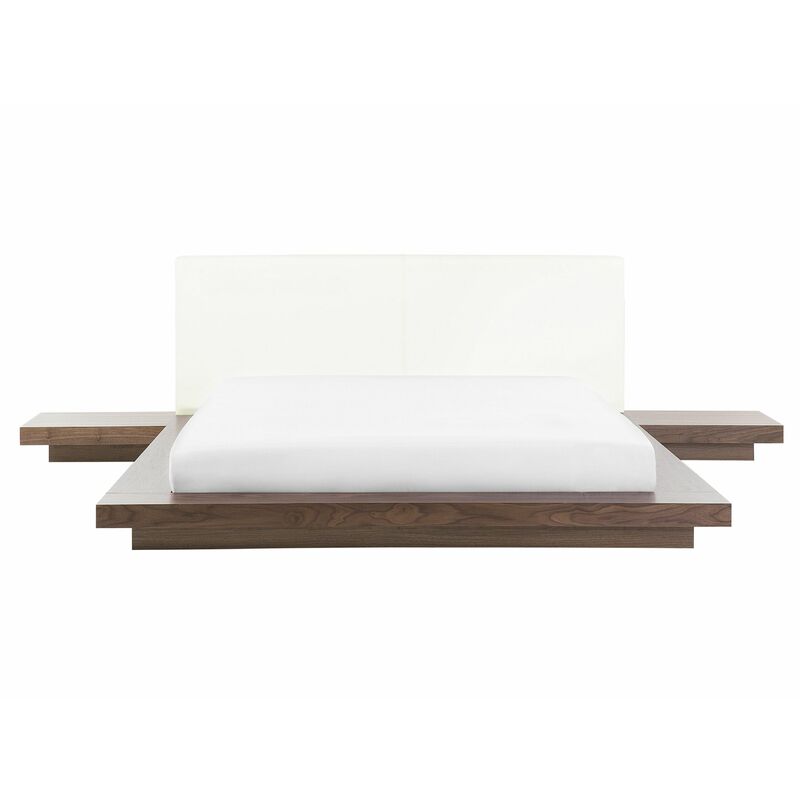 foto del prodotto beliani letto in legno marrone stile giapponese 2 comodini 160 x 200 cm zen