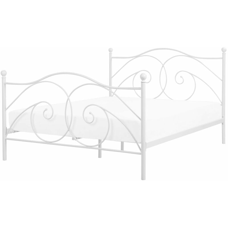foto del prodotto beliani letto in metallo bianco a doghe con decorazioni sinuose 160 x 200 cm dinard