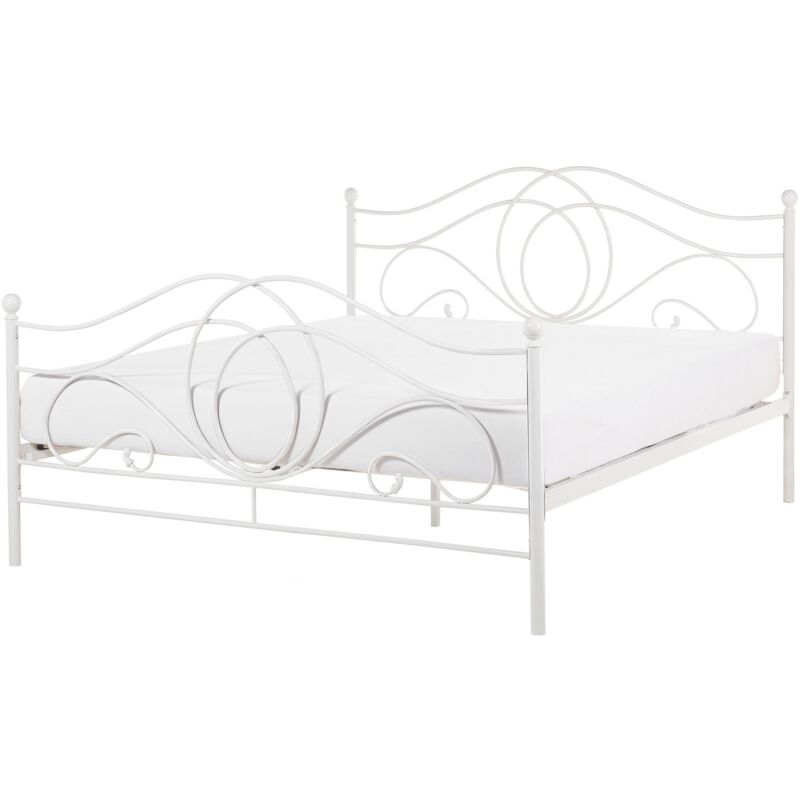 foto del prodotto beliani letto in metallo bianco con rete a doghe decori sinuosi 160 x 200 cm lyra