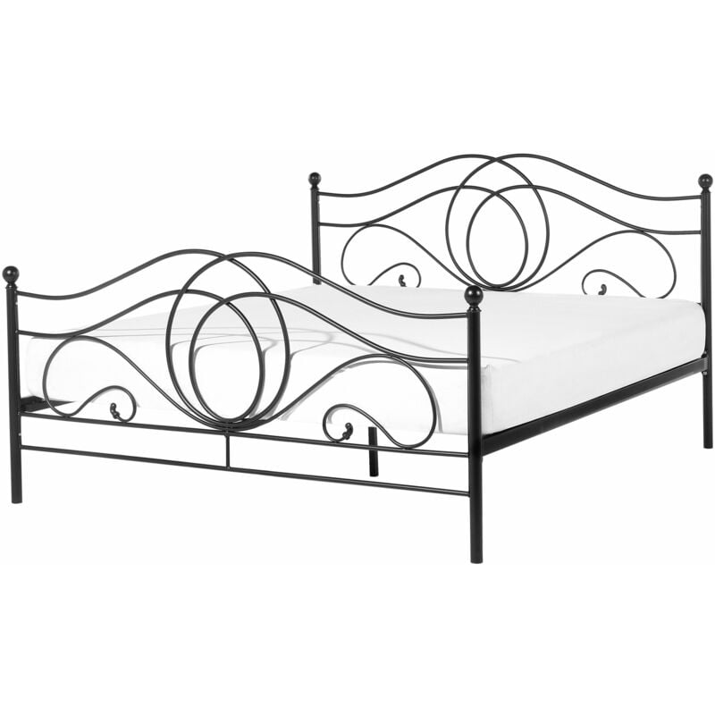 foto del prodotto beliani letto in metallo nero con rete a doghe decori sinuosi 160 x 200 cm lyra