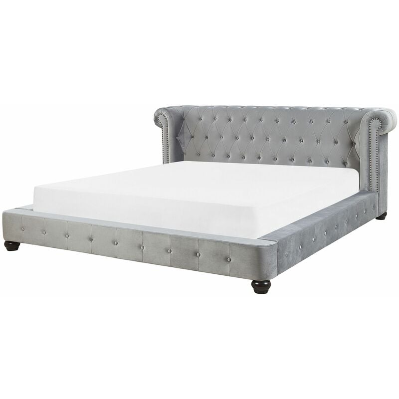 foto del prodotto beliani letto matrimoniale 180 x 200 cm velluto grigio chesterfield cavaillon