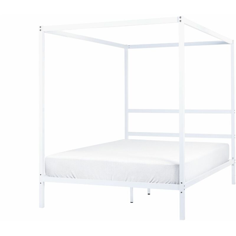 foto del prodotto beliani letto matrimoniale a baldacchino con doghe e struttura in metallo bianco 140 x 200 cm lestards