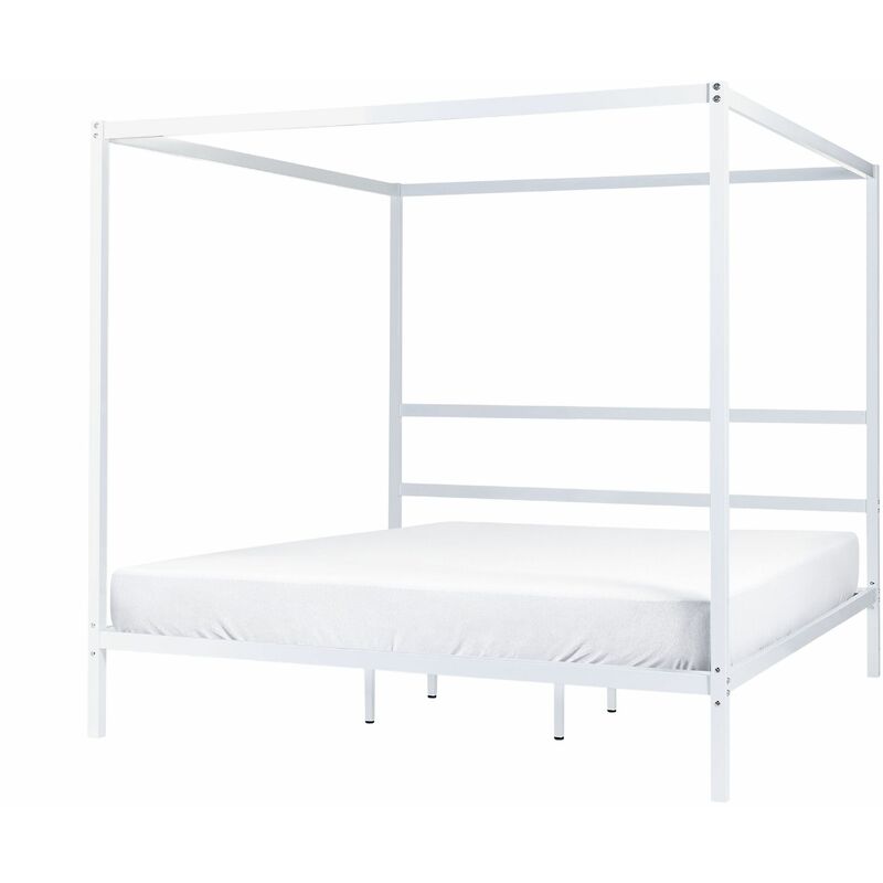 foto del prodotto beliani letto matrimoniale a baldacchino con doghe e struttura in metallo bianco 180 x 200 cm lestards