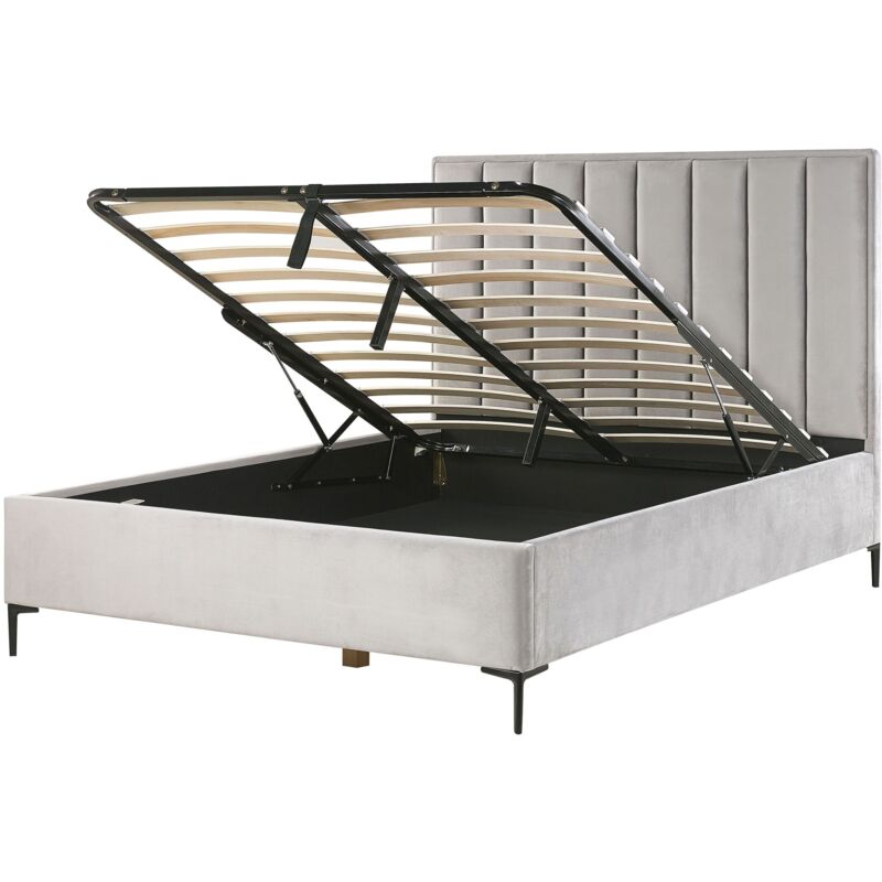 foto del prodotto beliani letto matrimoniale con contenitore in velluto 160 x 200 cm grigio sezanne