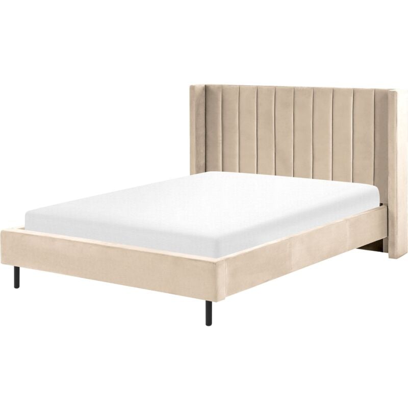 foto del prodotto beliani letto matrimoniale con doghe 140 x 200 cm velluto beige villette
