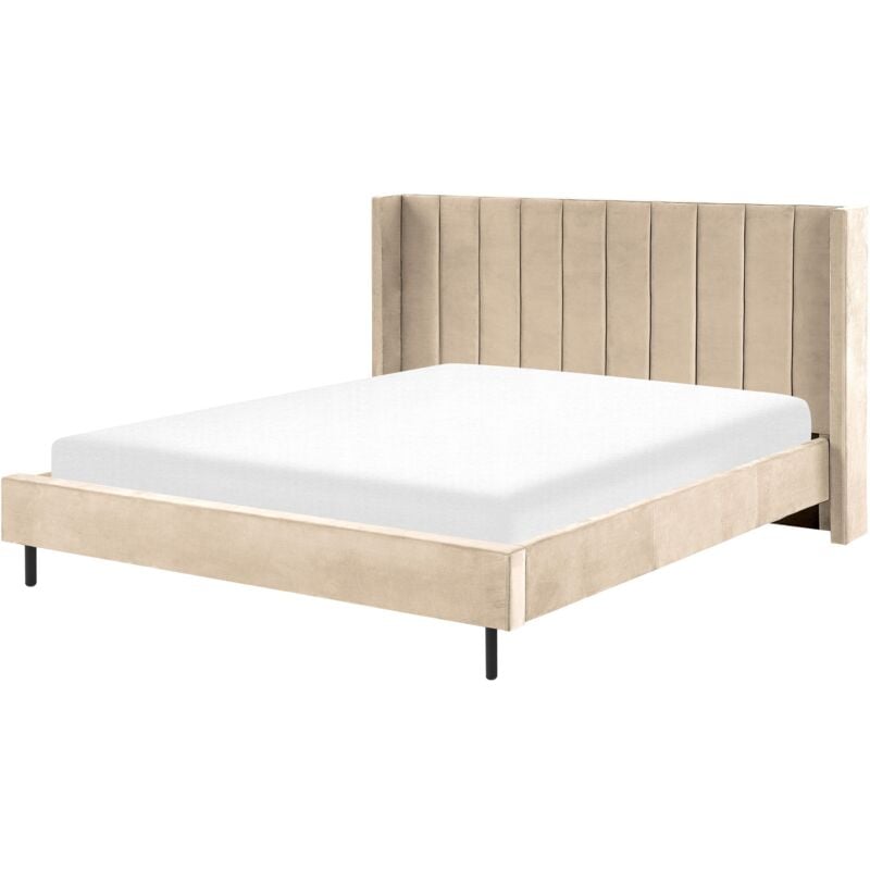 foto del prodotto beliani letto matrimoniale con doghe 180 x 200 cm velluto beige villette