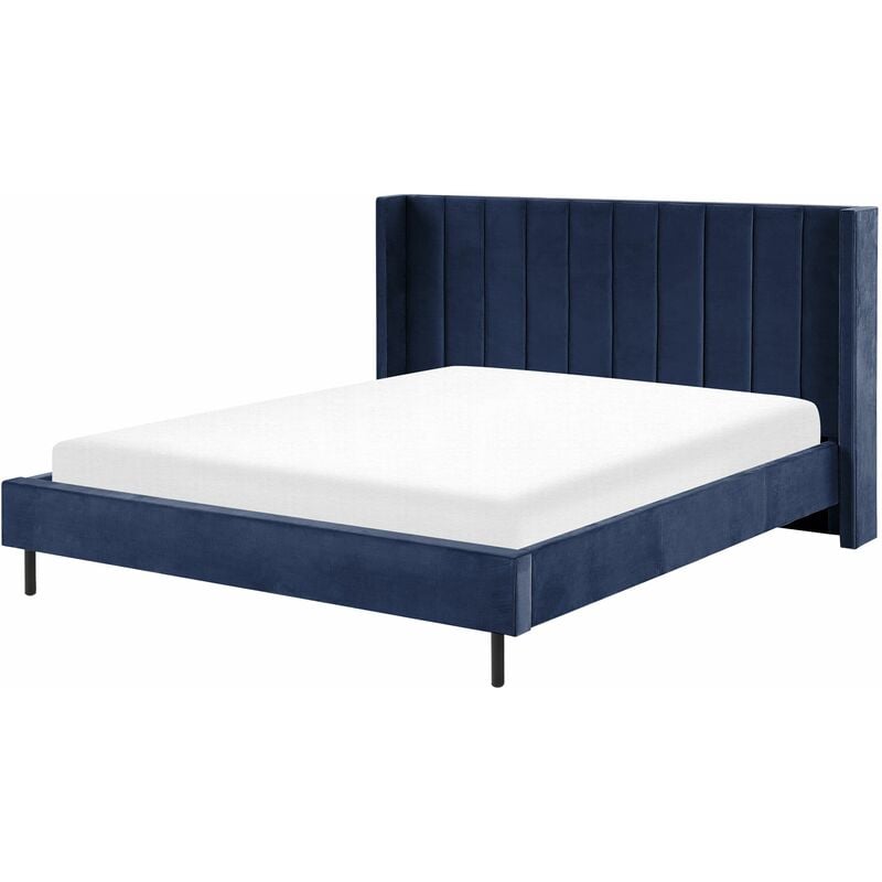 foto del prodotto beliani letto matrimoniale con doghe 180 x 200 cm velluto blu marino villette