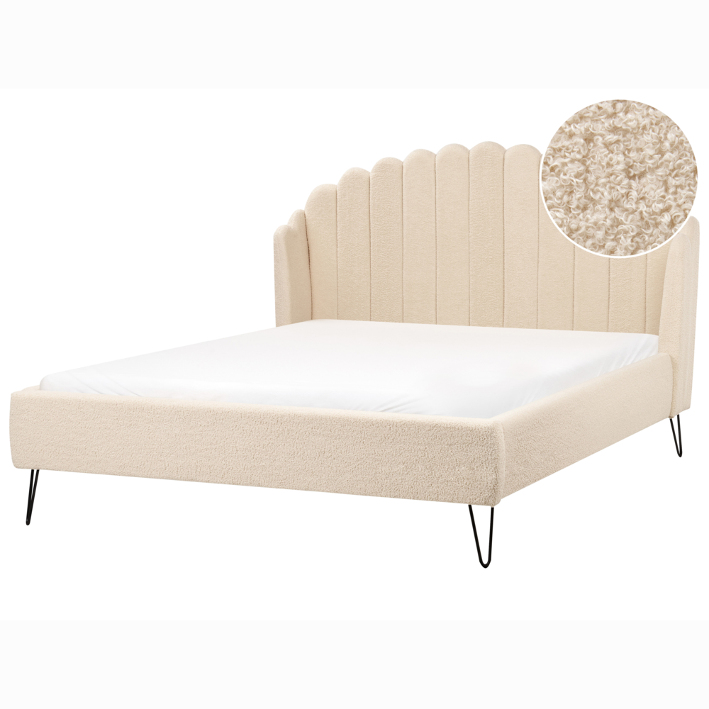 foto del prodotto beliani letto matrimoniale con rete in tessuto boucl beige 160 x 200 cm ambillou