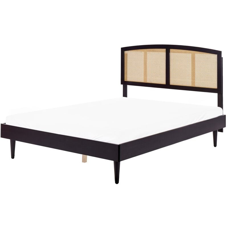 foto del prodotto beliani - letto matrimoniale con testata con base a doghe in legno di gomma nero 160 x 200 cm varzy