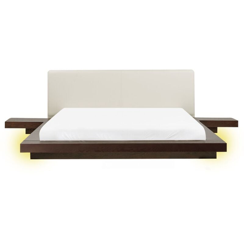 foto del prodotto beliani letto matrimoniale giapponese in legno marrone scuro con led 160 x 200 cm zen