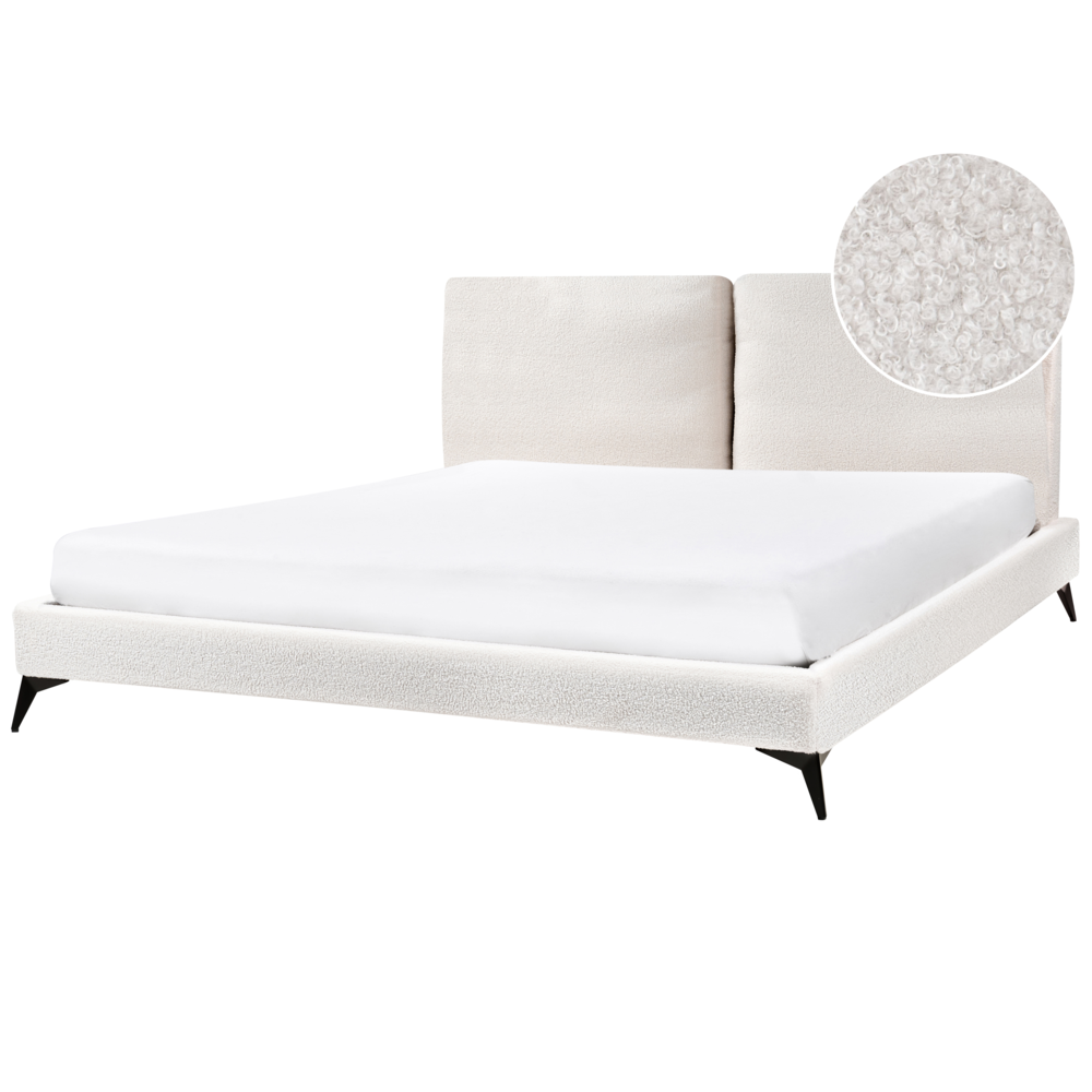 foto del prodotto beliani letto matrimoniale imbottito in boucl bianco 180 x 200 cm con rete a doghe melle