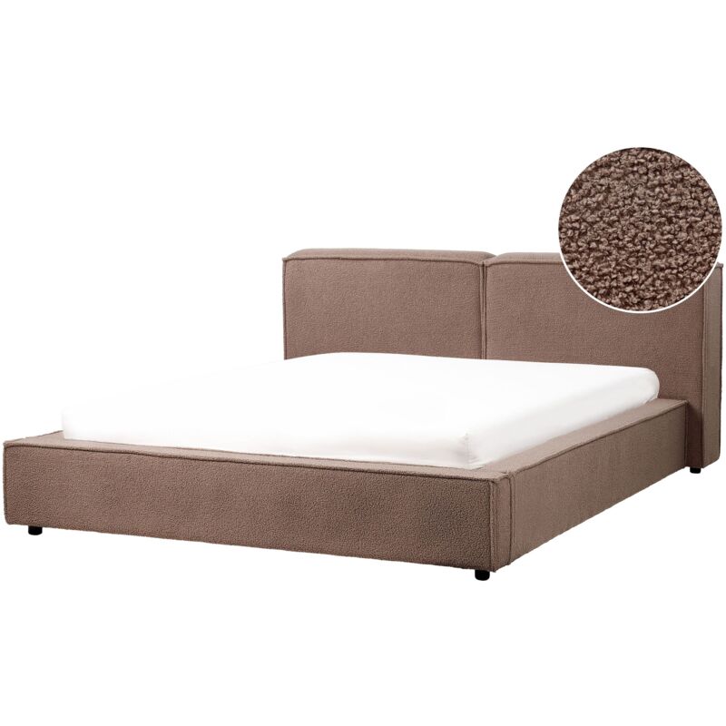foto del prodotto beliani letto matrimoniale in boucl marrone con struttura a doghe 160 x 200 cm lenzuola