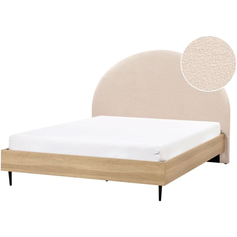 foto del prodotto beliani - letto matrimoniale in tessuto bouclè beige con rete 140 x 200 cm millay