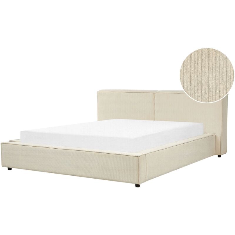 foto del prodotto beliani letto matrimoniale in velluto a coste con struttura a doghe beige 160 x 200 cm linards