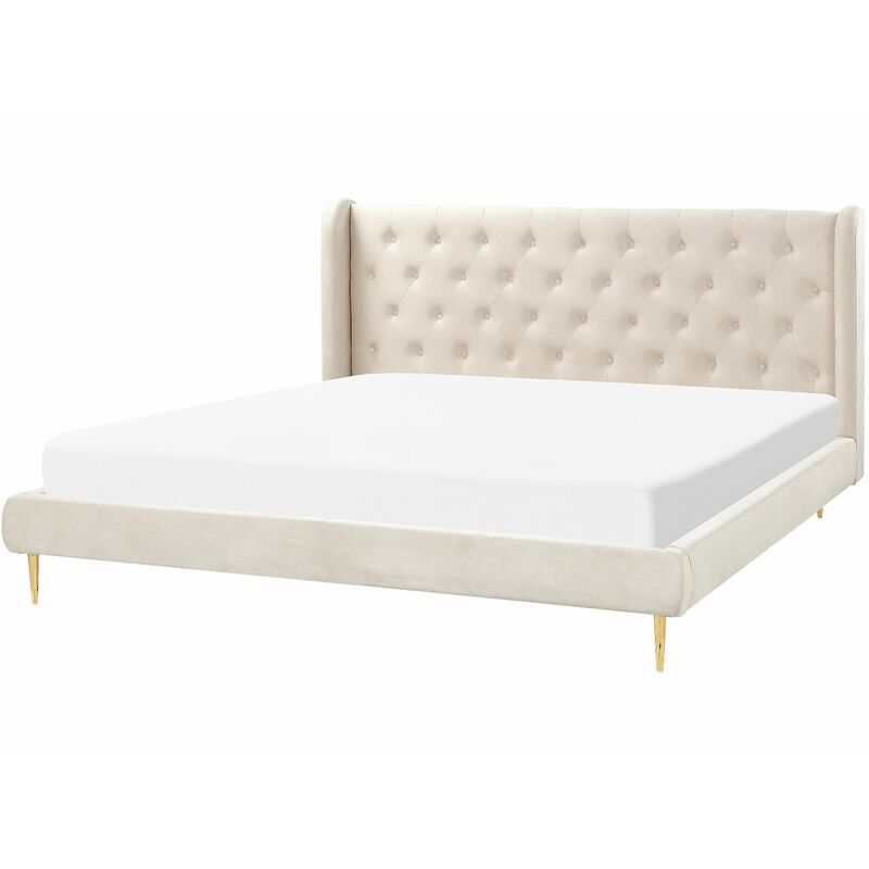 foto del prodotto beliani letto matrimoniale in velluto beige 180 x 200 cm forbach