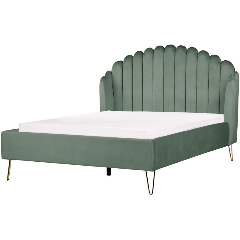 foto del prodotto beliani letto matrimoniale in velluto verde con testiera e gambe in metallo 140 x 200 cm ambillou