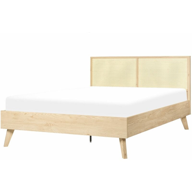 foto del prodotto beliani letto matrimoniale legno di pioppo chiaro con testiera in vimini 140 x 200 cm monpazier