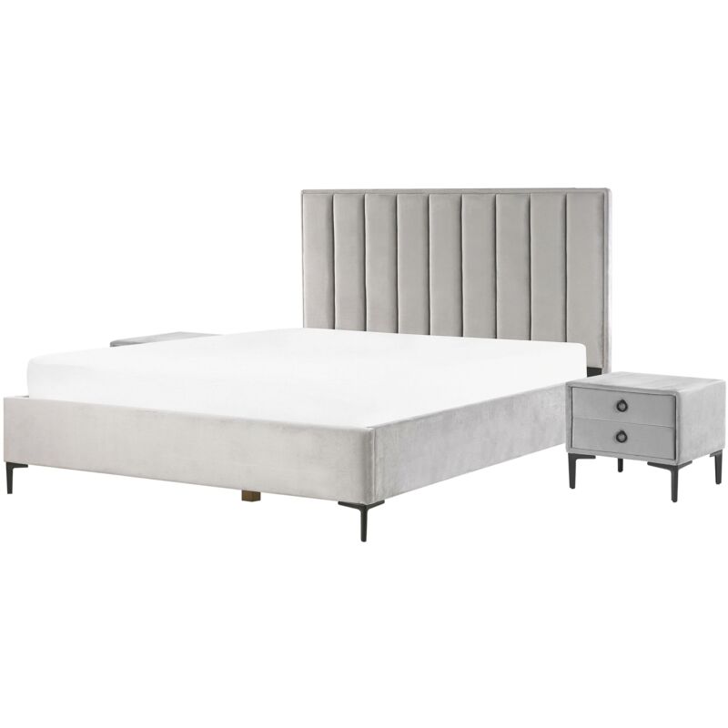 foto del prodotto beliani letto matrimoniale moderno e 2 comodini in velluto grigio sezanne