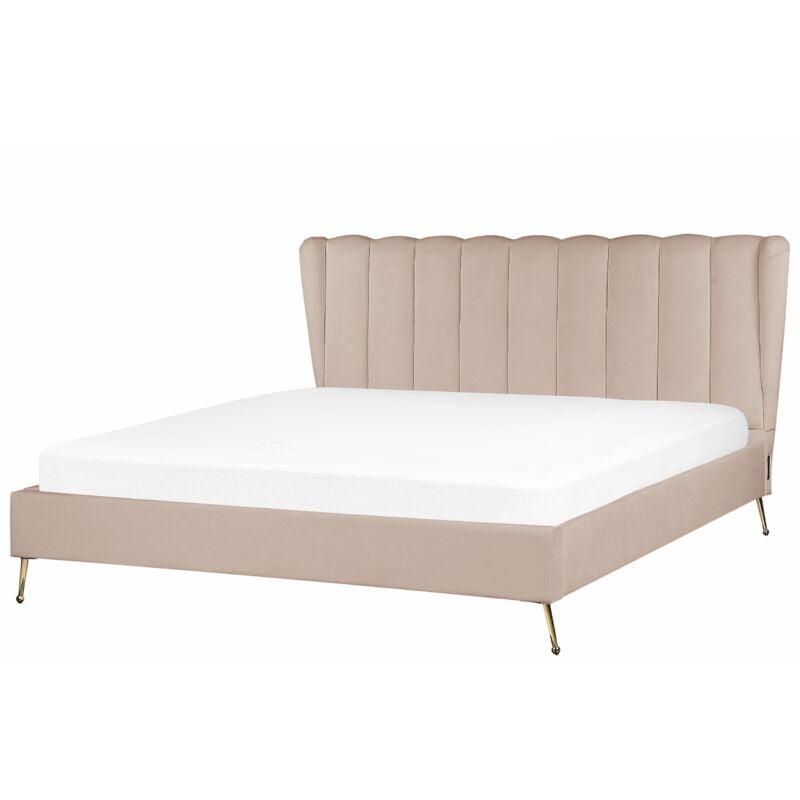 foto del prodotto beliani letto matrimoniale velluto 180 x 200 cm testata con porta usb gambe in metallo dorato beige tortora miribel