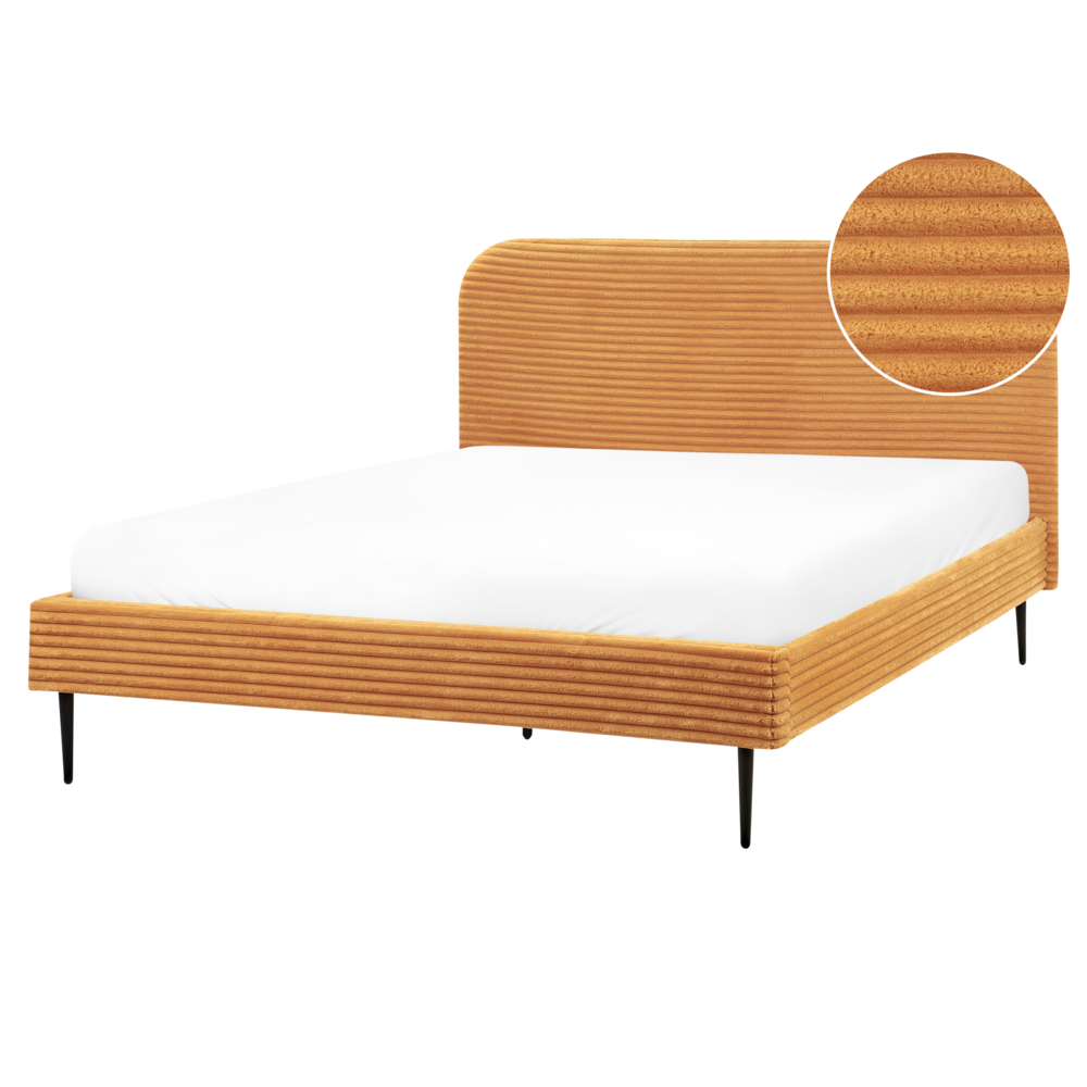 foto del prodotto beliani letto matrimoniale velluto a coste arancione minimalista 160 x 200 cm flayat