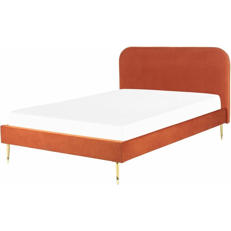 foto del prodotto beliani letto matrimoniale velluto arancione e piedi oro minimalista 140 x 200 cm flayat