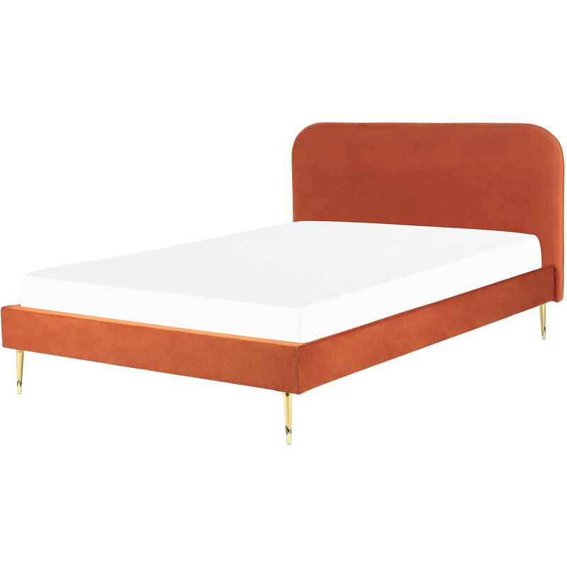 foto del prodotto beliani letto matrimoniale velluto arancione e piedi oro minimalista 180 x 200 cm flayat