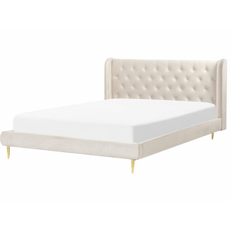 foto del prodotto beliani letto matrimoniale velluto beige 160 x 200 cm forbach