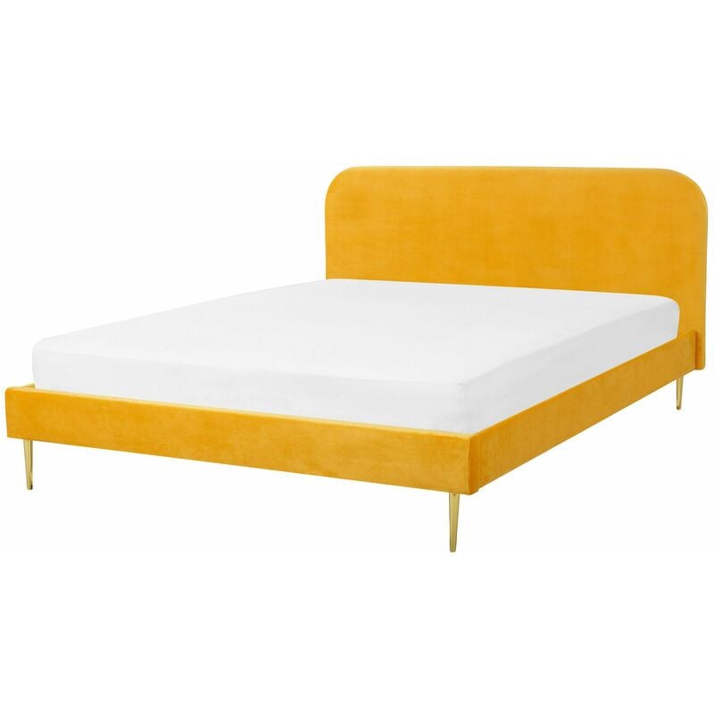 foto del prodotto beliani letto matrimoniale velluto giallo piedi oro minimalista 140 x 200 cm flayat