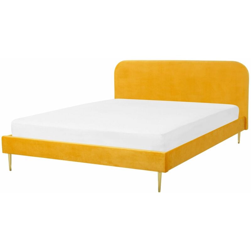 foto del prodotto beliani letto matrimoniale velluto giallo piedi oro minimalista 160 x 200 cm flayat