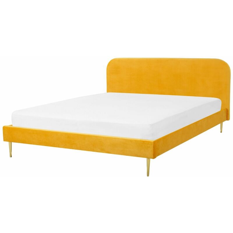 foto del prodotto beliani letto matrimoniale velluto giallo piedi oro minimalista 180 x 200 cm flayat